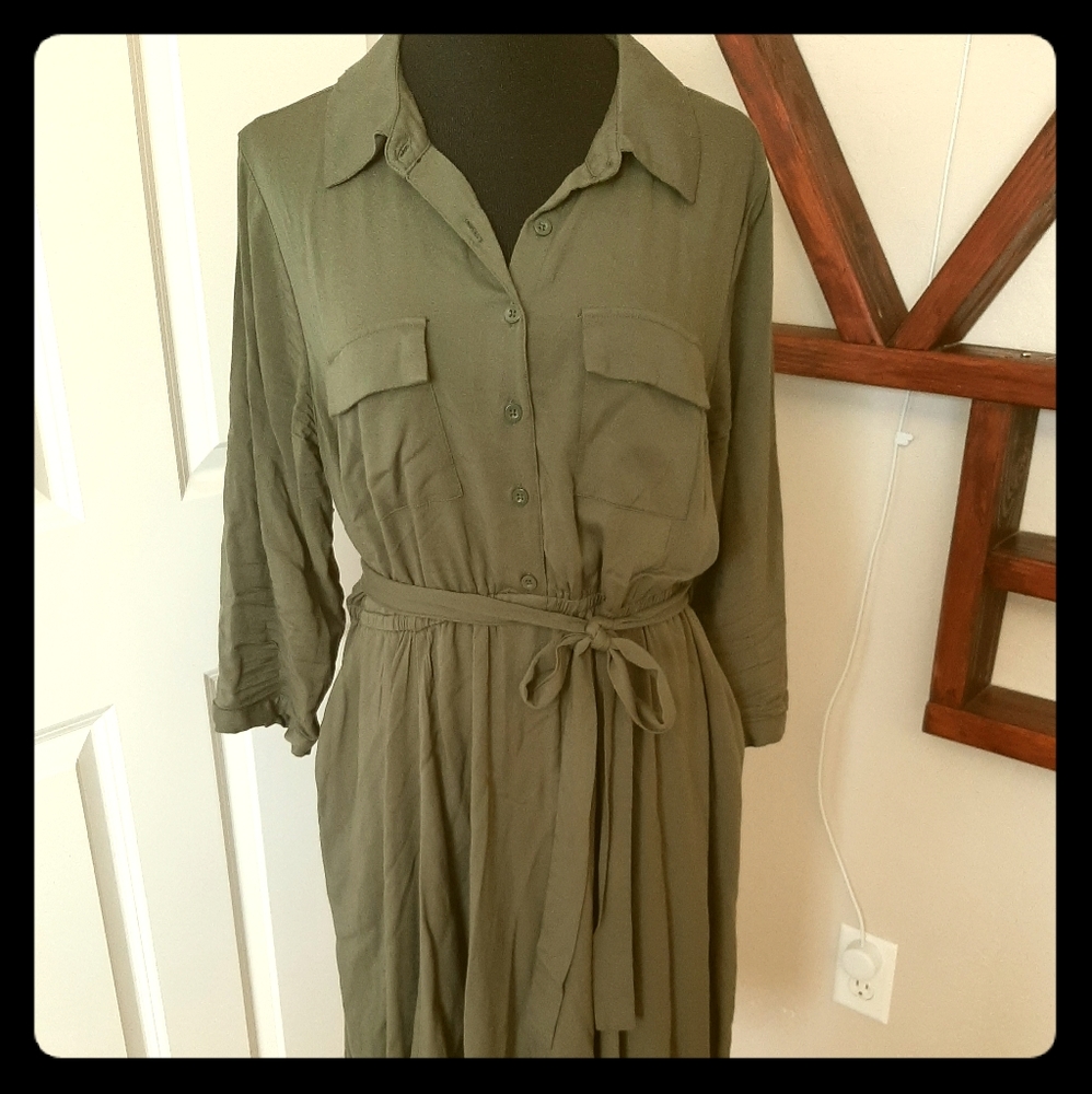 Olive green shirt dress
